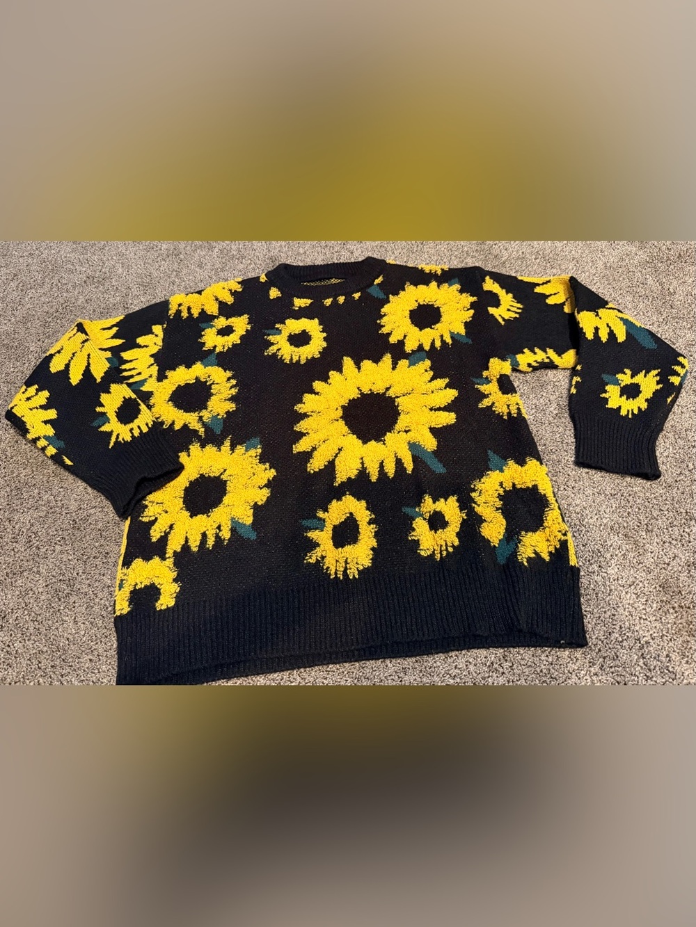 Black Sunflower Crewneck Sweater - Women's Floral Knit